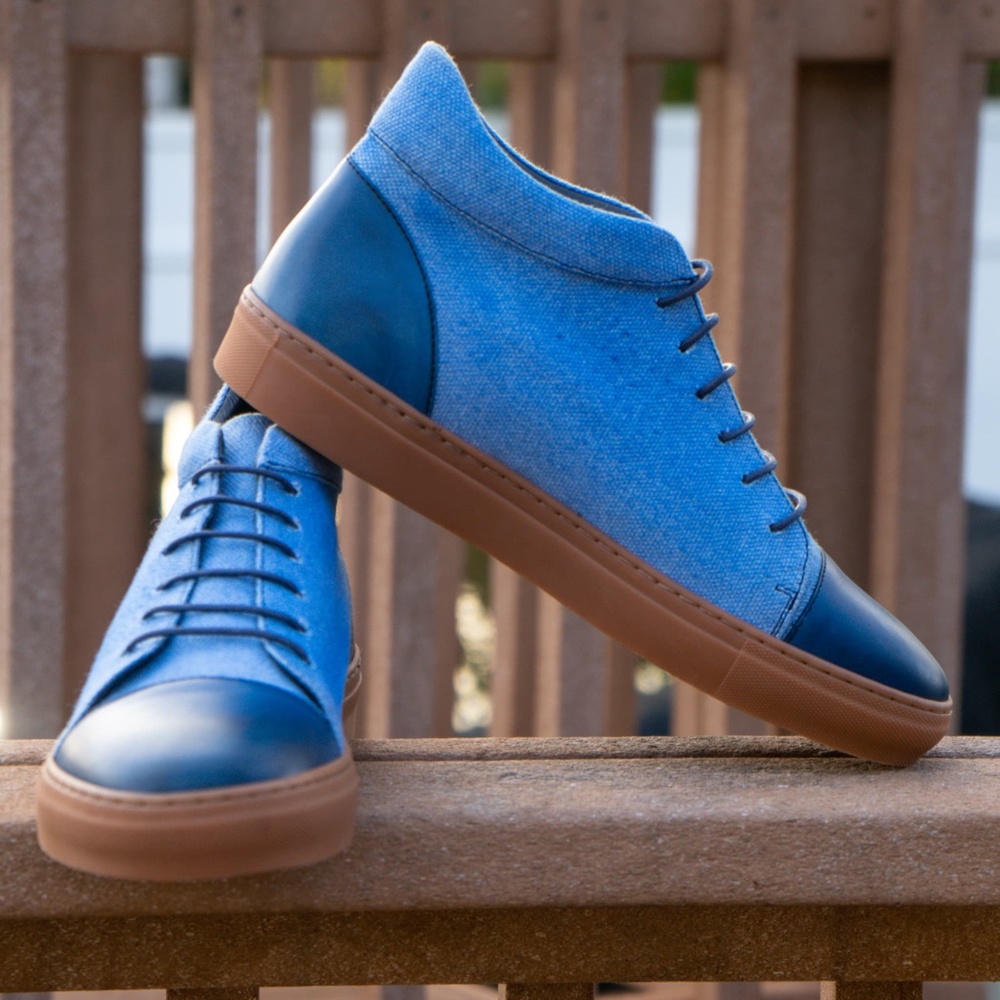 LAST PAIR - NWT KFG Hi Top Calf/Linen Sneaker - Picture 2 of 14
